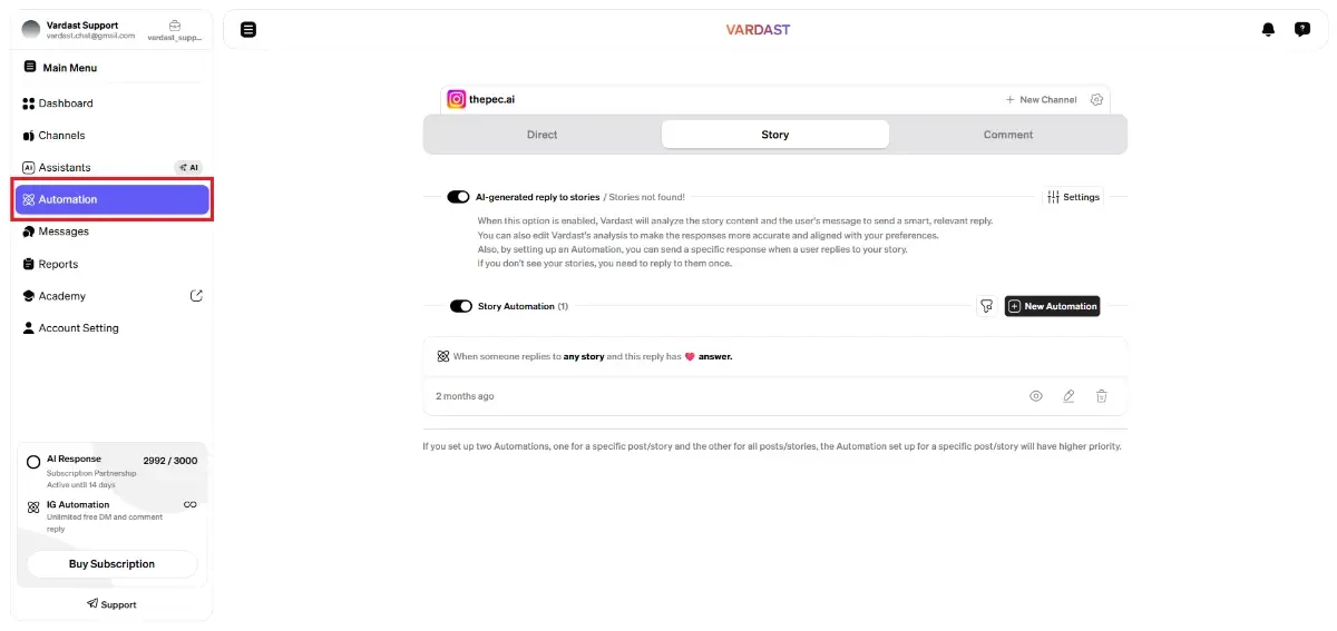 Open the Automation Tab in the Dashboard