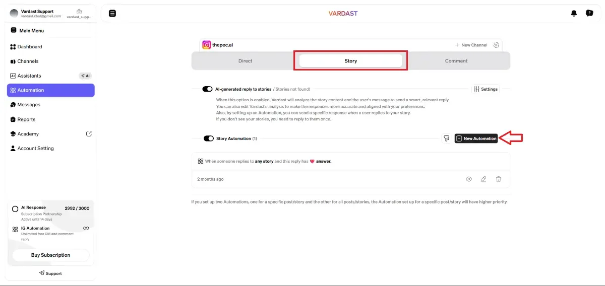 vardast instagram story auto reply new automation