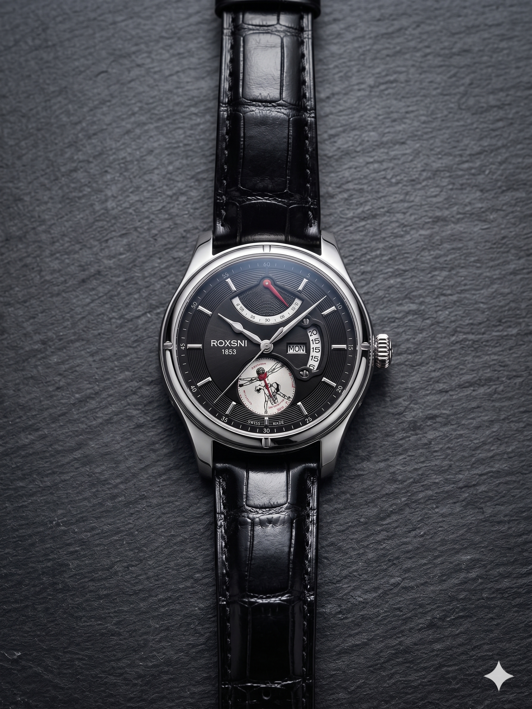 ROXSNI Quartz Watch with sapphire crystal and leather strap