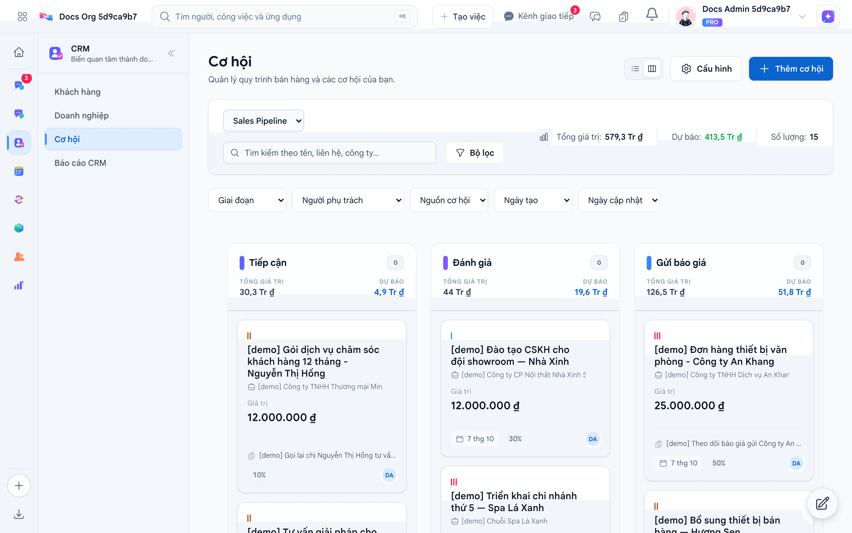 Bảng Kanban quản lý cơ hội bán hàng