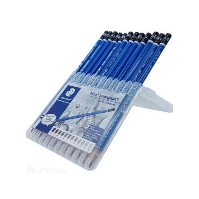 STAEDTLER Drawing Pencils.12 pieces in a pack. A pack contains the following: 8b, 7b, 6b, 5b, 4b, 3b, 2b, B, HB, F, H and 2H.