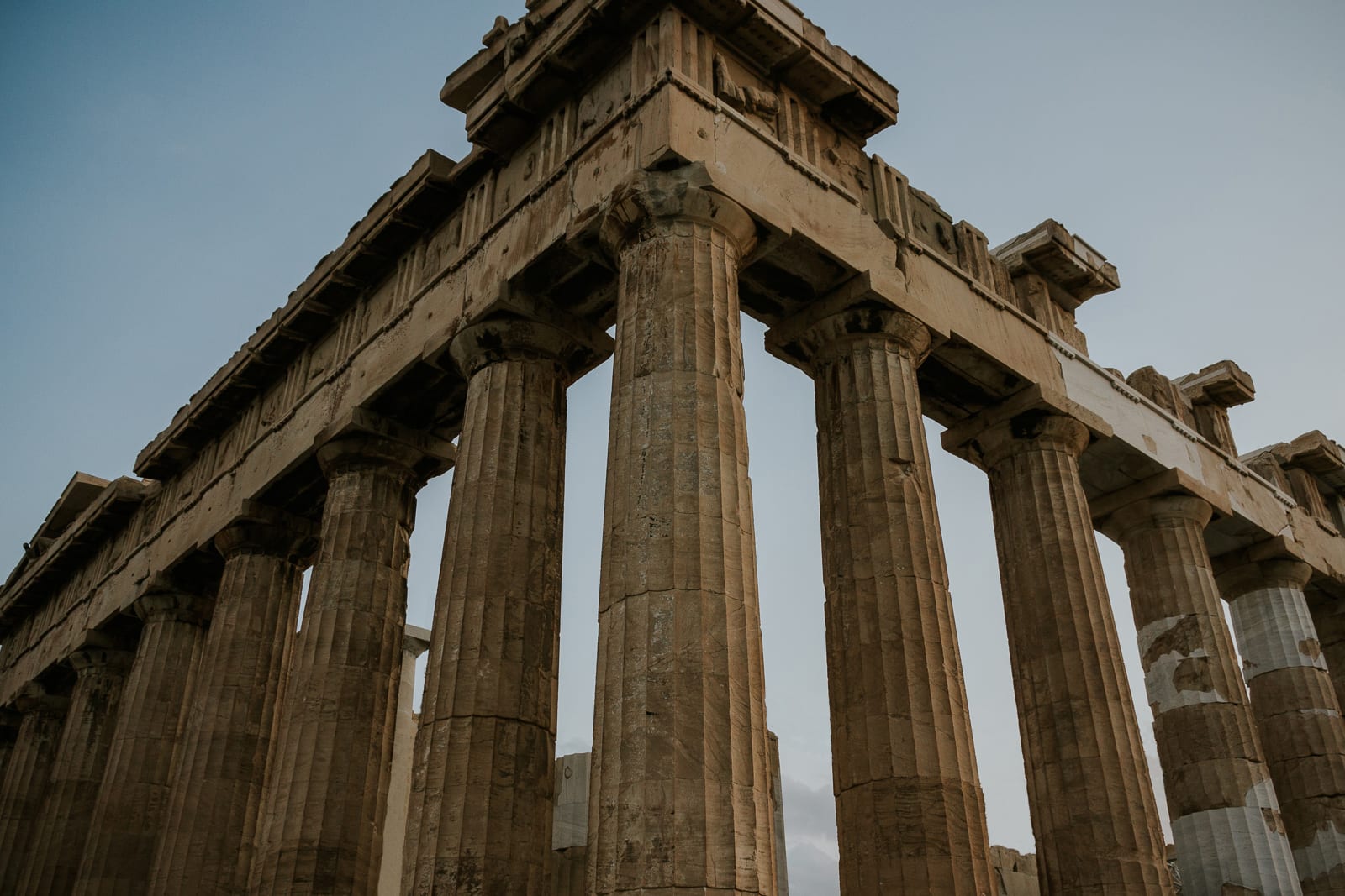 The huge pillars on the Parthenon