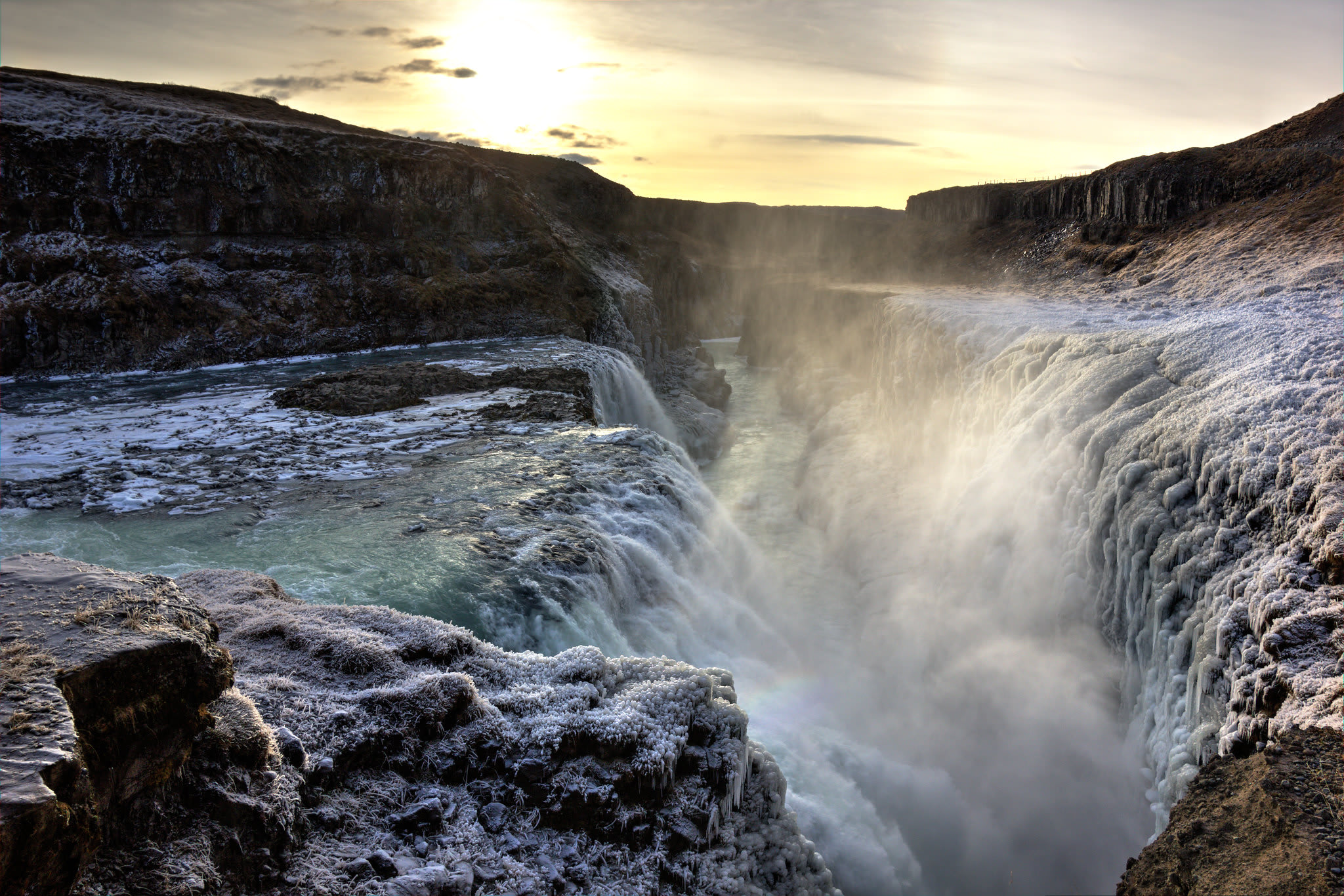 Big waterfall along a gorge