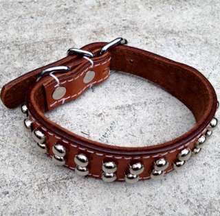 DOG COLLAR REAL LEATHER WITH HALF MOON STUDD