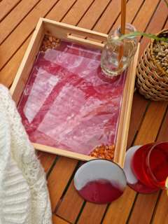 Wooden tray with coasters