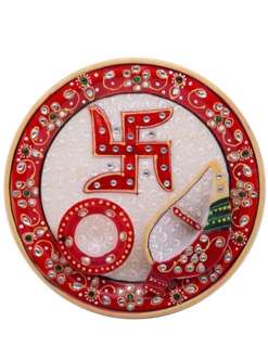 Moorti Art Marble Pooja Thali (16 cm x 16 cm x 3 cm)