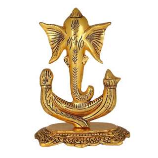 Ganesh Idol on Base for Decorative Puja Ganpati Vastu Figurine Showpiece Golden