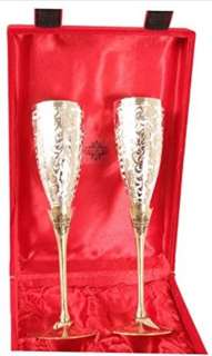 Pure Brass Wine Glass Set in Red Velvet Box Fully Gift Packed Ready