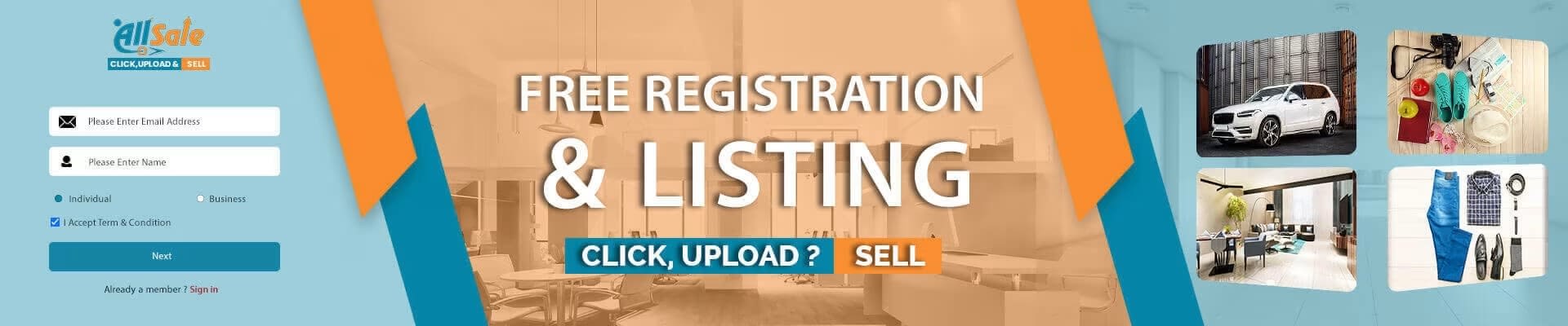 FREE Registration & Listing — Click, Upload & Sell