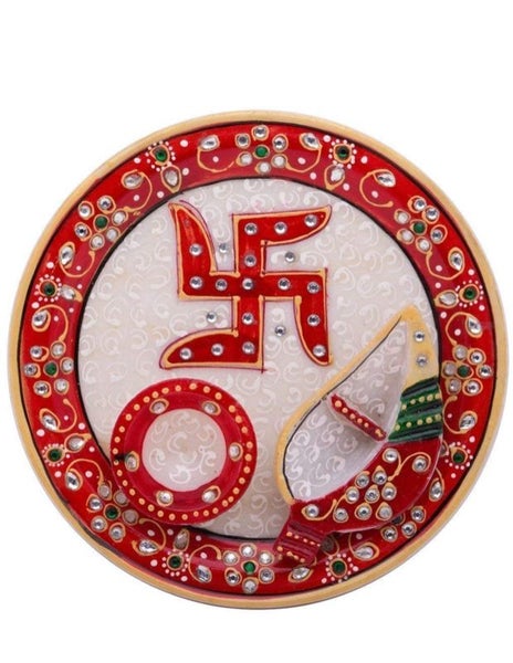 Moorti Art Marble Pooja Thali (16 cm x 16 cm x 3 cm)