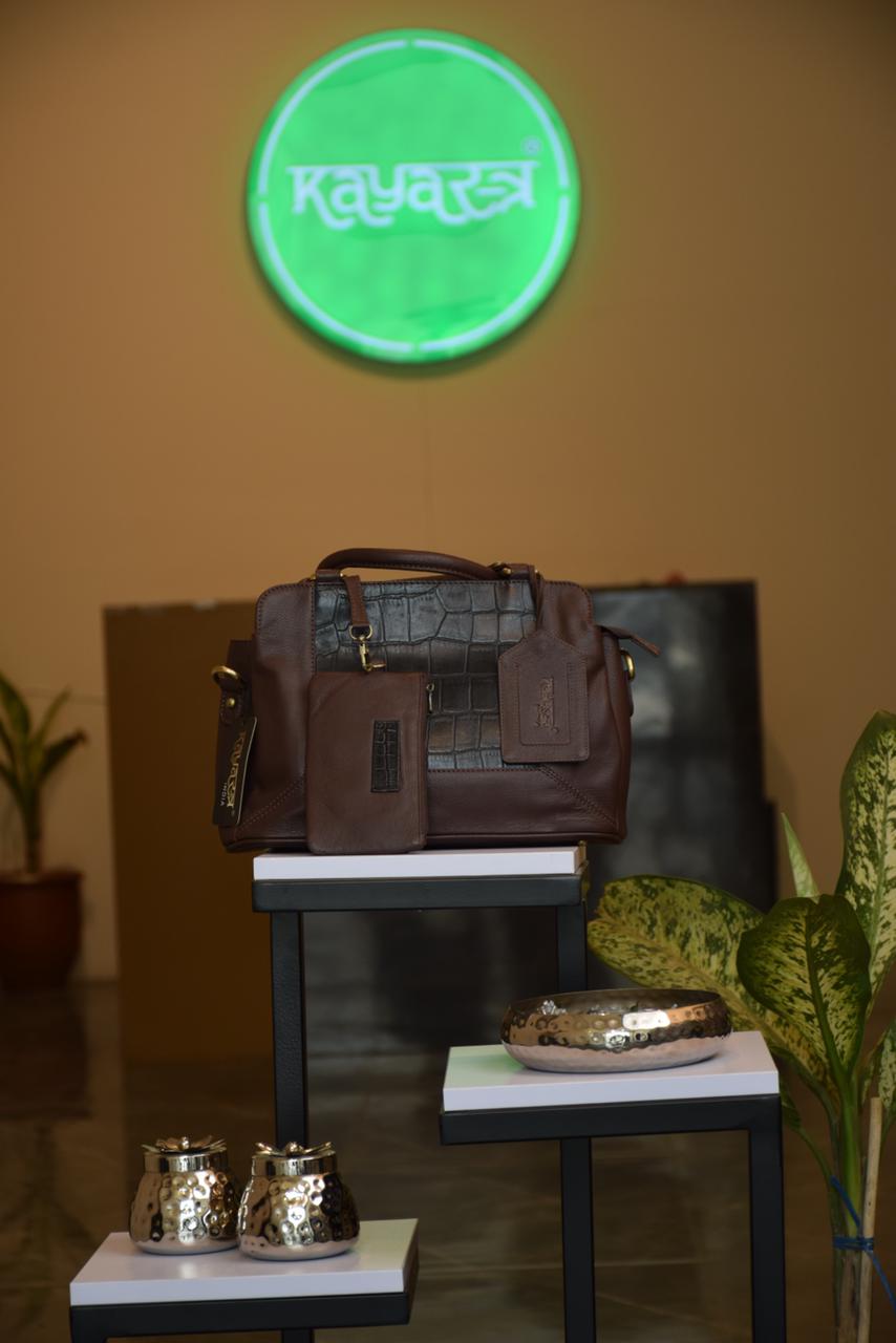 KAYASTRA Leather Brown Hand Bag