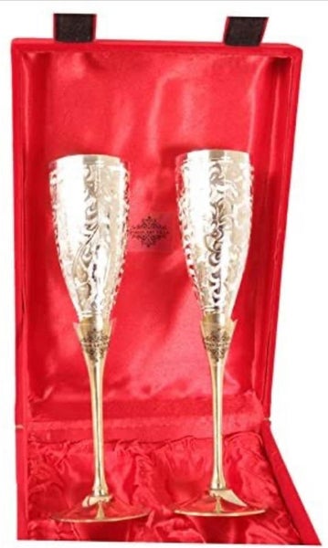 Pure Brass Wine Glass Set in Red Velvet Box Fully Gift Packed Ready