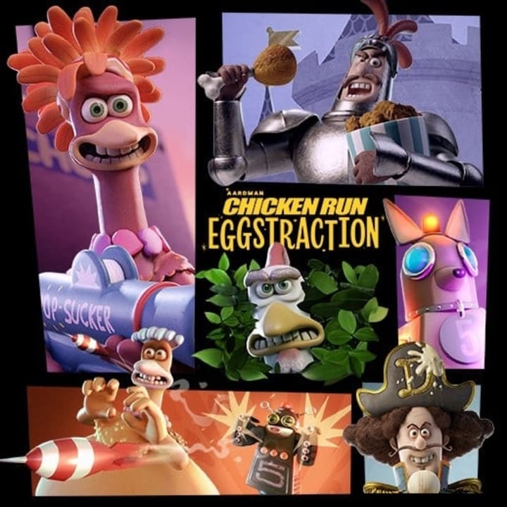 Chicken Run: Eggstraction featuring the voices of Jane Horrocks and David Bradley