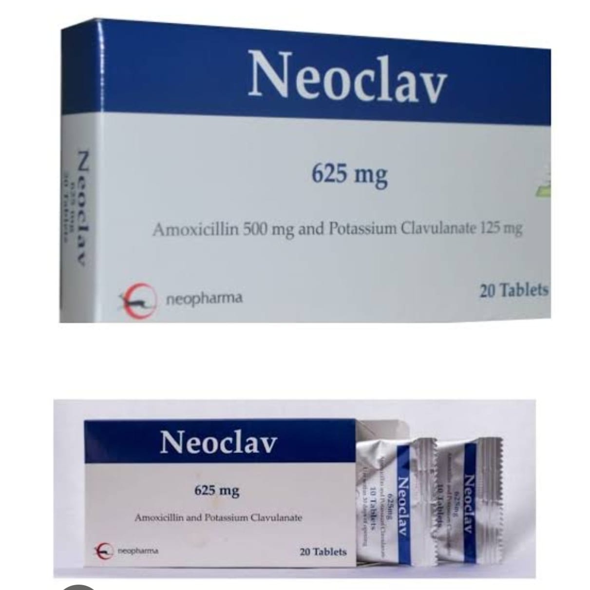NeoClav 625mg Co-Amoxiclav Antibiotic Tablets - 1 Strip of 10 Tablets