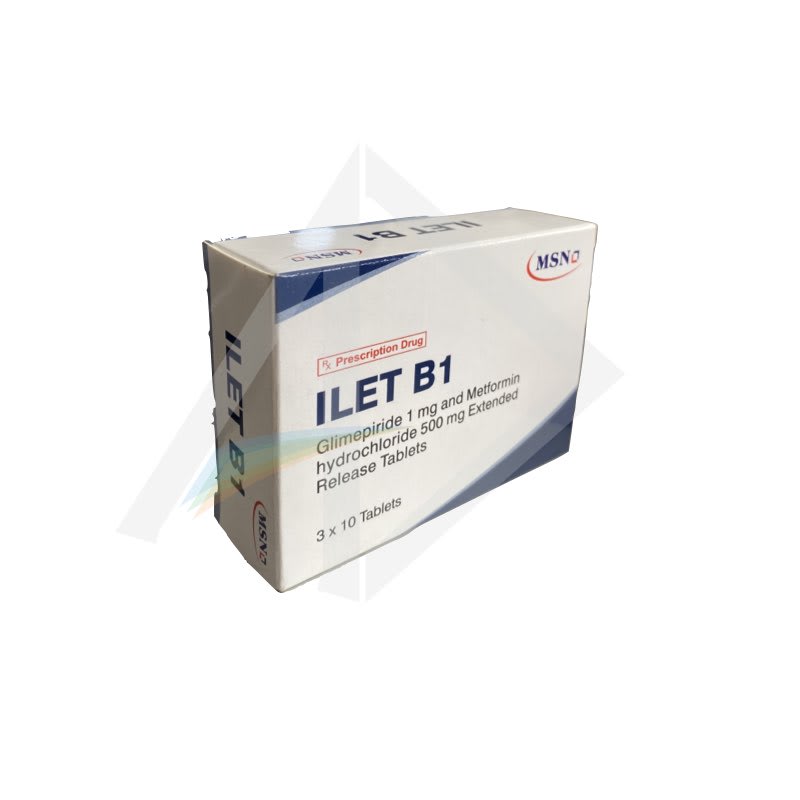 Ilet 500mg/1mg Metformin &amp; Glimepiride Tablets - 1 Strip of 10 Tablets