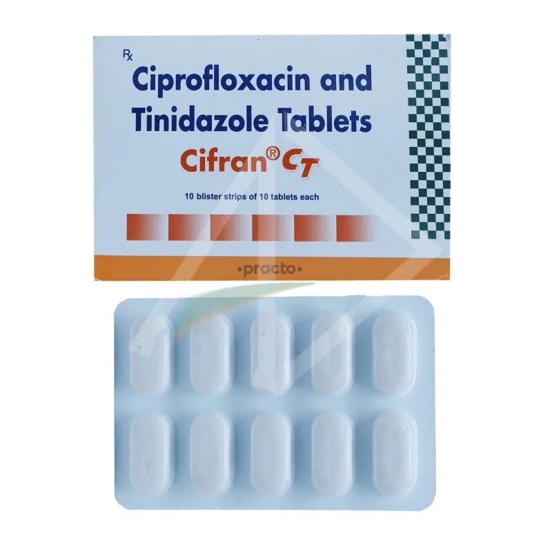 Cipro CT 500mg/600mg Ciprofloxacin &amp; Tinidazole Tablets - 1 Strip of 10 Tablets