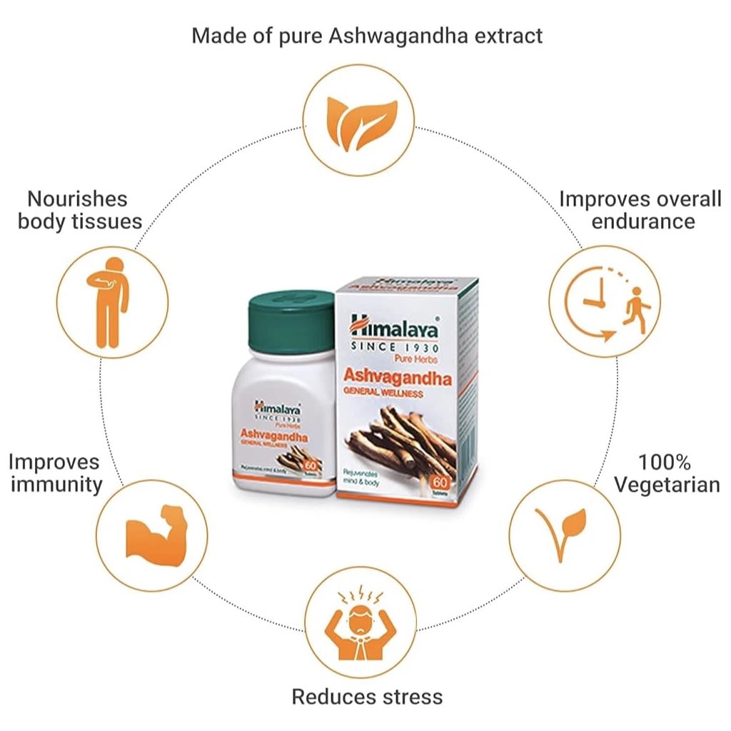 Himalaya Ashwagandha Stress Relief Tablets - 1 Bottle of 60 Tablets