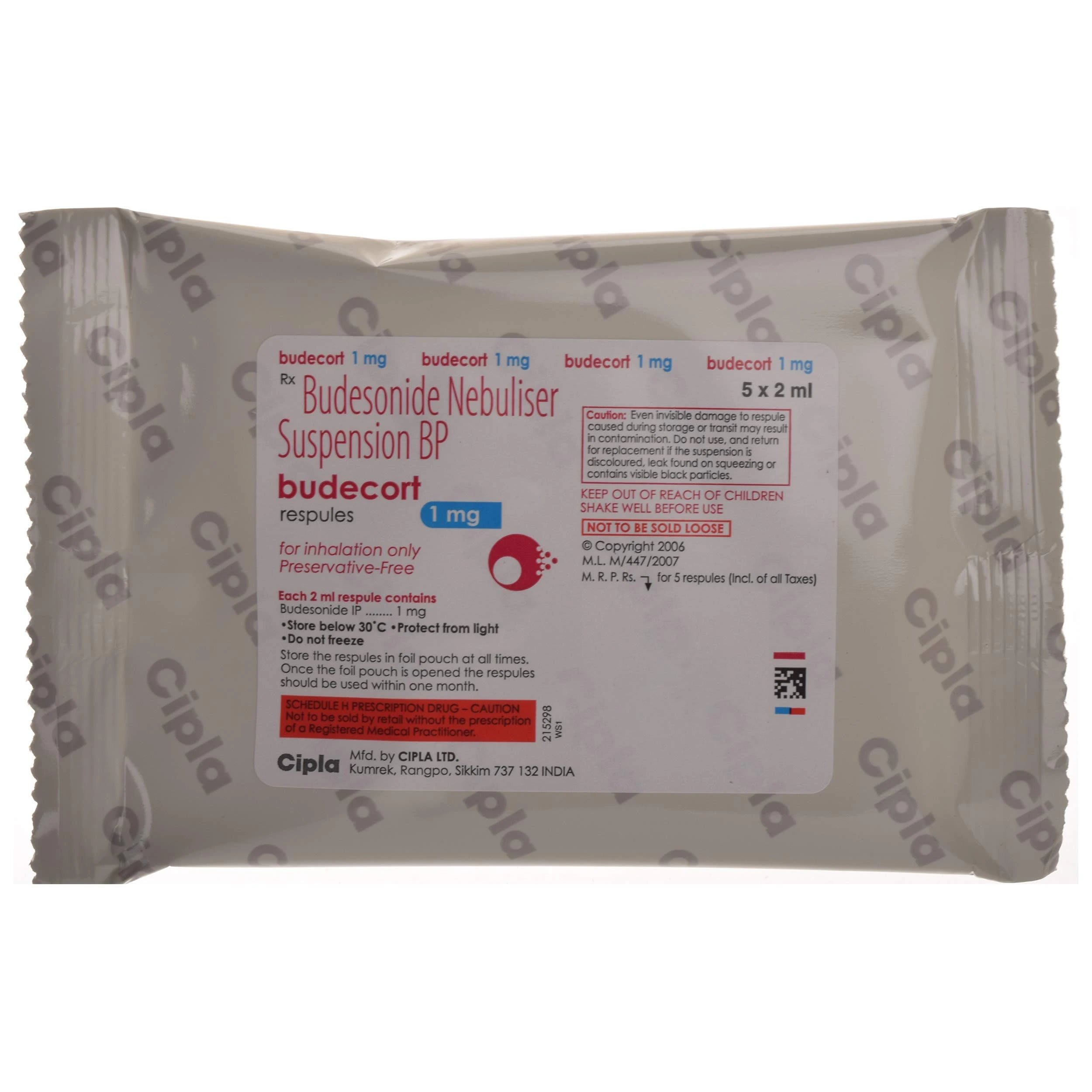 Budecort 0.5mg Budesonide Nebulizer Suspension - 1 Pack of 5 Respules (2ml each)