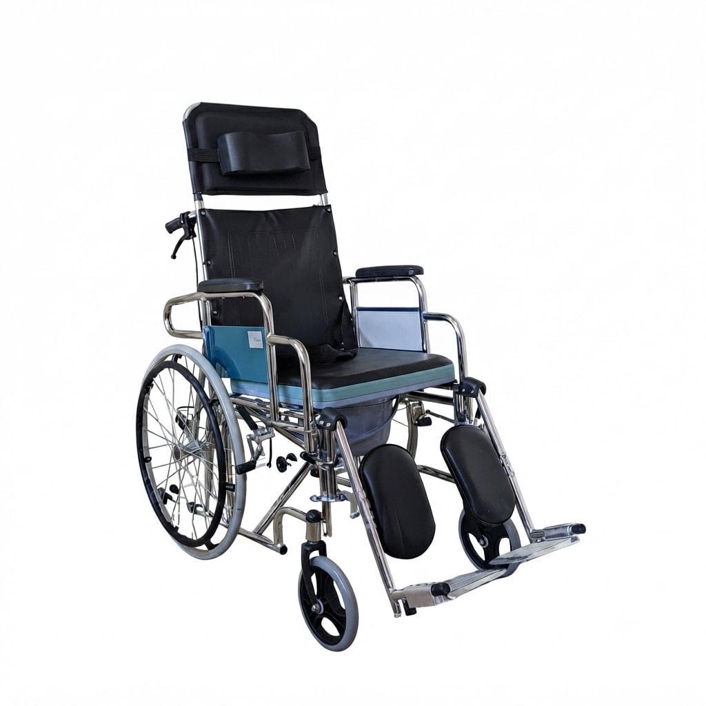 Reclining Commode Wheelchair with Straps - 1 Unit
