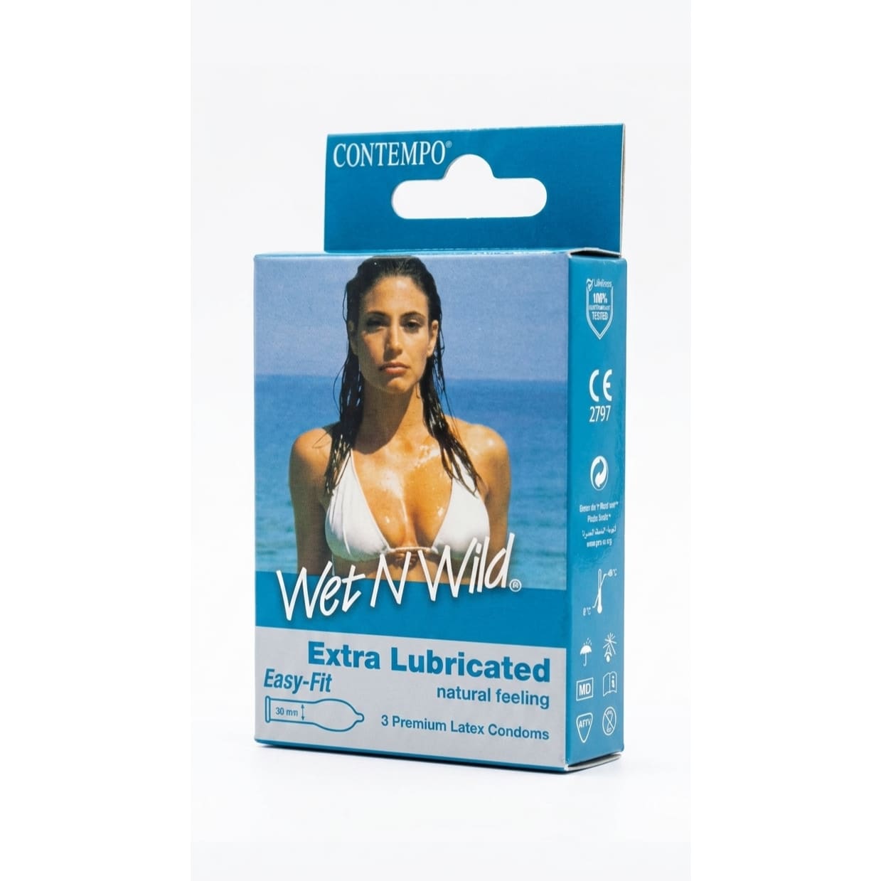 Wet N Wild Extra Lubricated Latex Condoms - 1 Pack of 3 Condoms