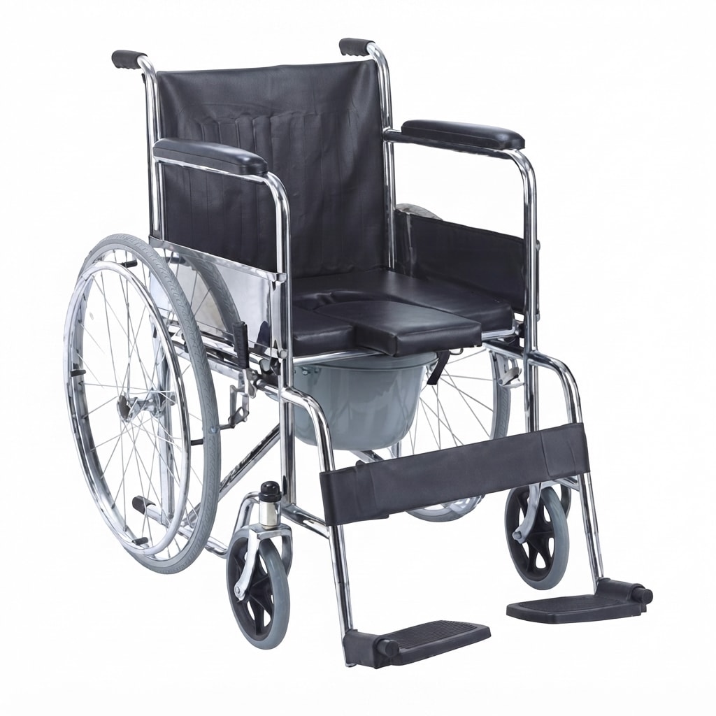 Mobility Commode Wheelchair with Straps - 1 Unit