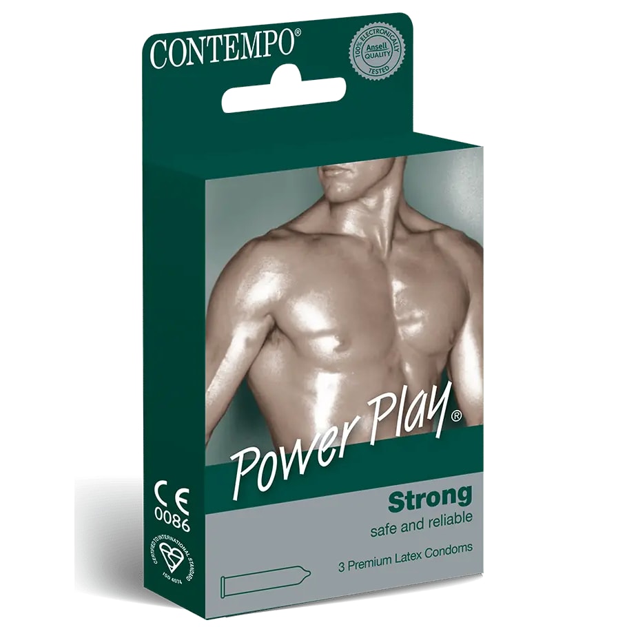 Power Play Strong Thick Latex Condoms - 1 Pack of 3 Condoms