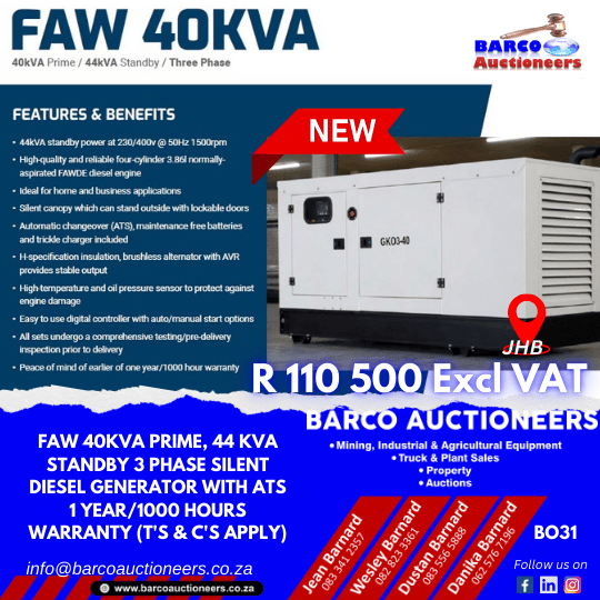 GEN24 FAW 40KVA Prime, 44 KVA Standby 3 Phase Silent Diesel Generator with ATS