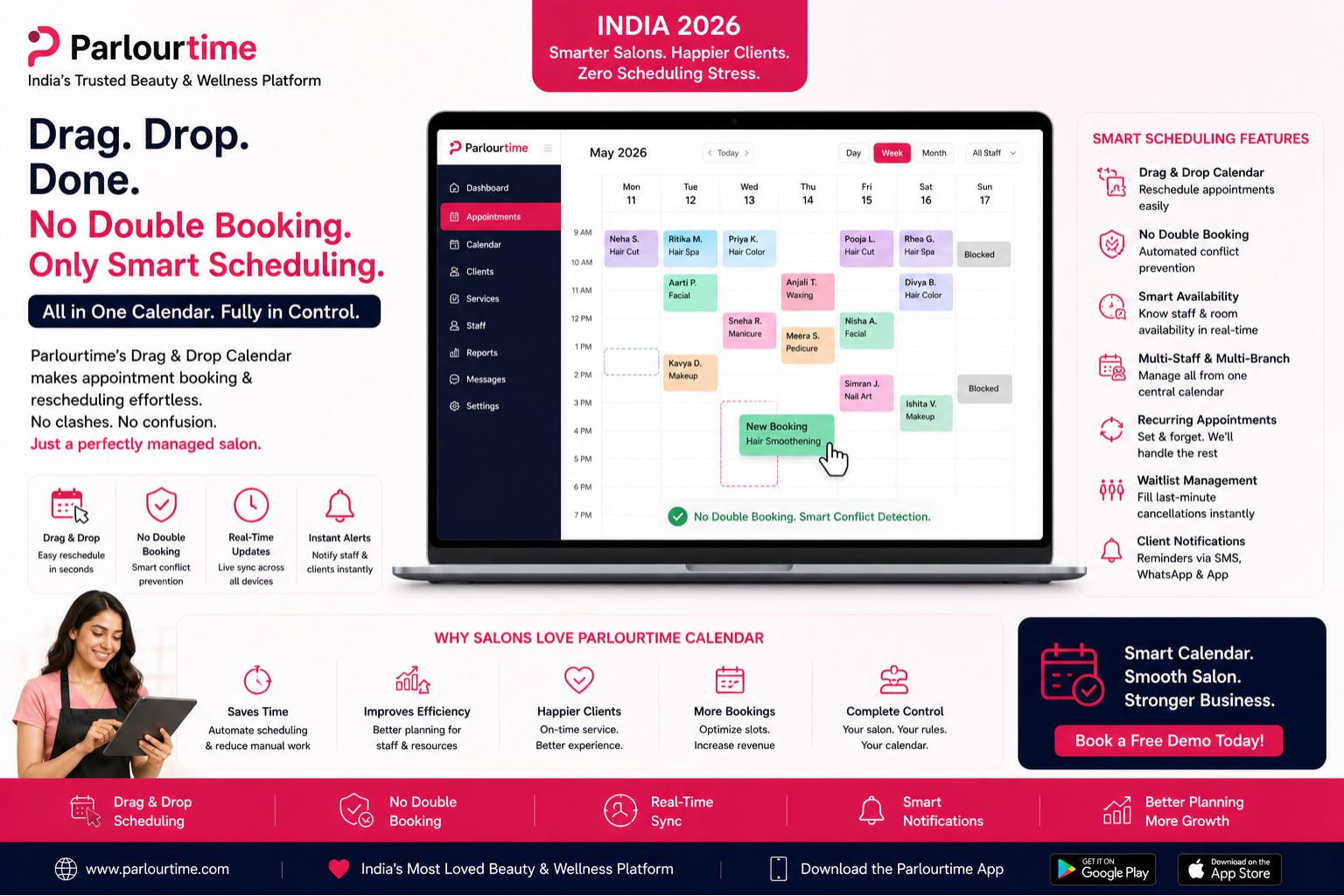 Parlourtime Drag and Drop Calendar No Double Booking Smart Scheduling 2026