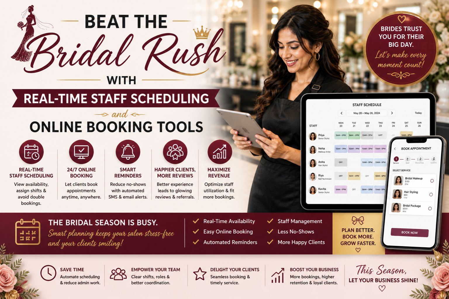 Beat the Bridal Rush with Real-Time Staff Scheduling and Online Booking Tools