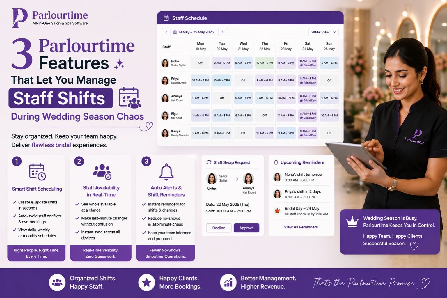 3 Parlourtime Features That Let You Manage Staff Shifts During Wedding Season Chaos