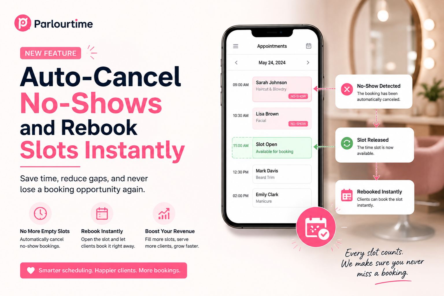 Parlourtime's New Feature: Auto-Cancel No-Shows and Rebook Slots Instantly