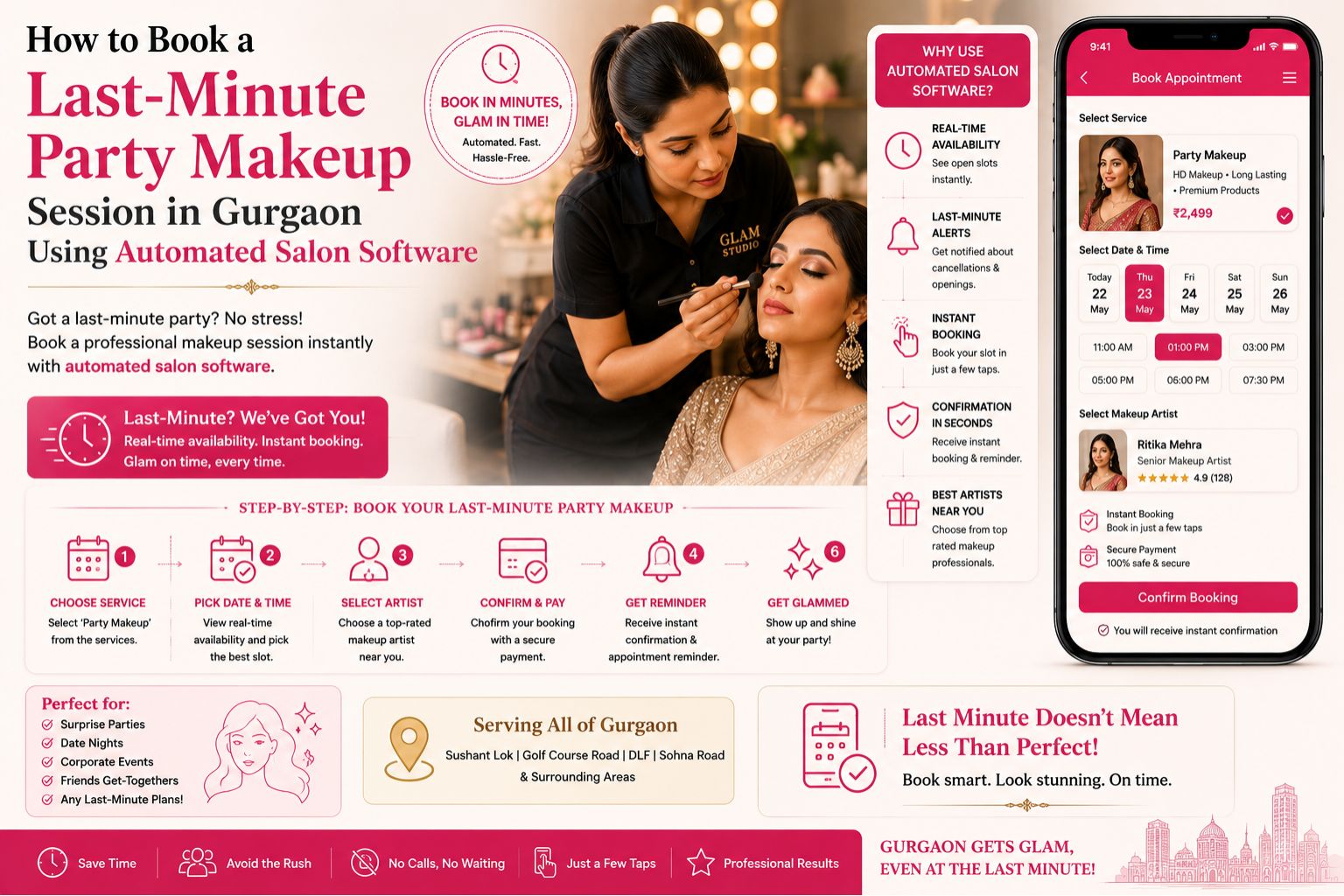 How to Book a Last-Minute Party Makeup Session in Gurgaon Using Automated Salon Software