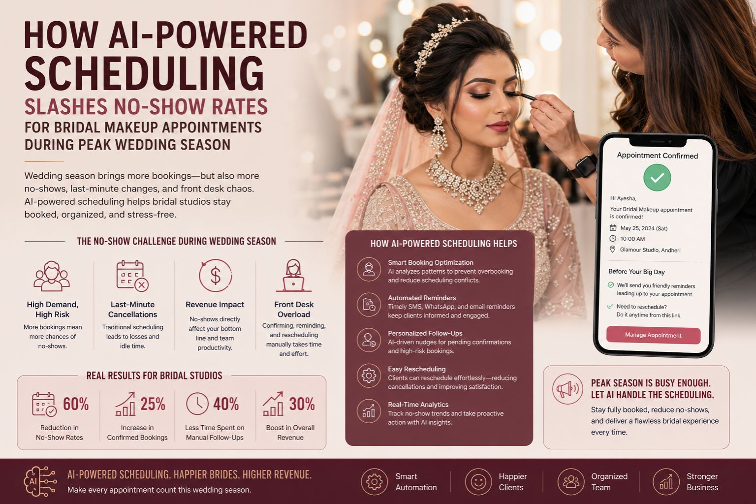 How AI-Powered Scheduling Slashes No-Show Rates for Bridal Makeup Appointments During Peak Wedding Season