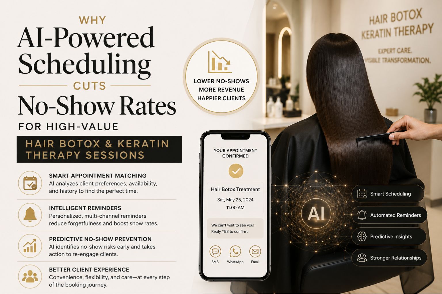 Why AI-Powered Scheduling Cuts No-Show Rates for High-Value Hair Botox and Keratin Therapy Sessions