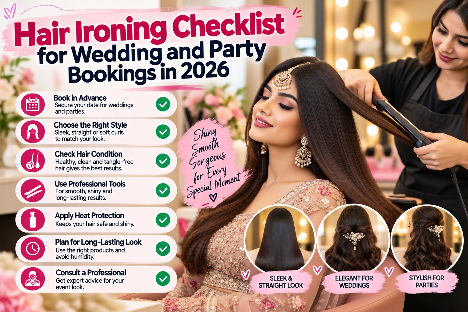 Hair Ironing Checklist for Wedding and Party Bookings in 2026