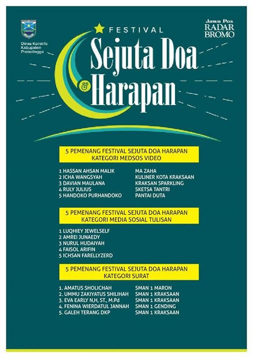 MA ZAHA 1 Genggong, Juara I Festival Sejuta Doa-Harapan Kategori Video