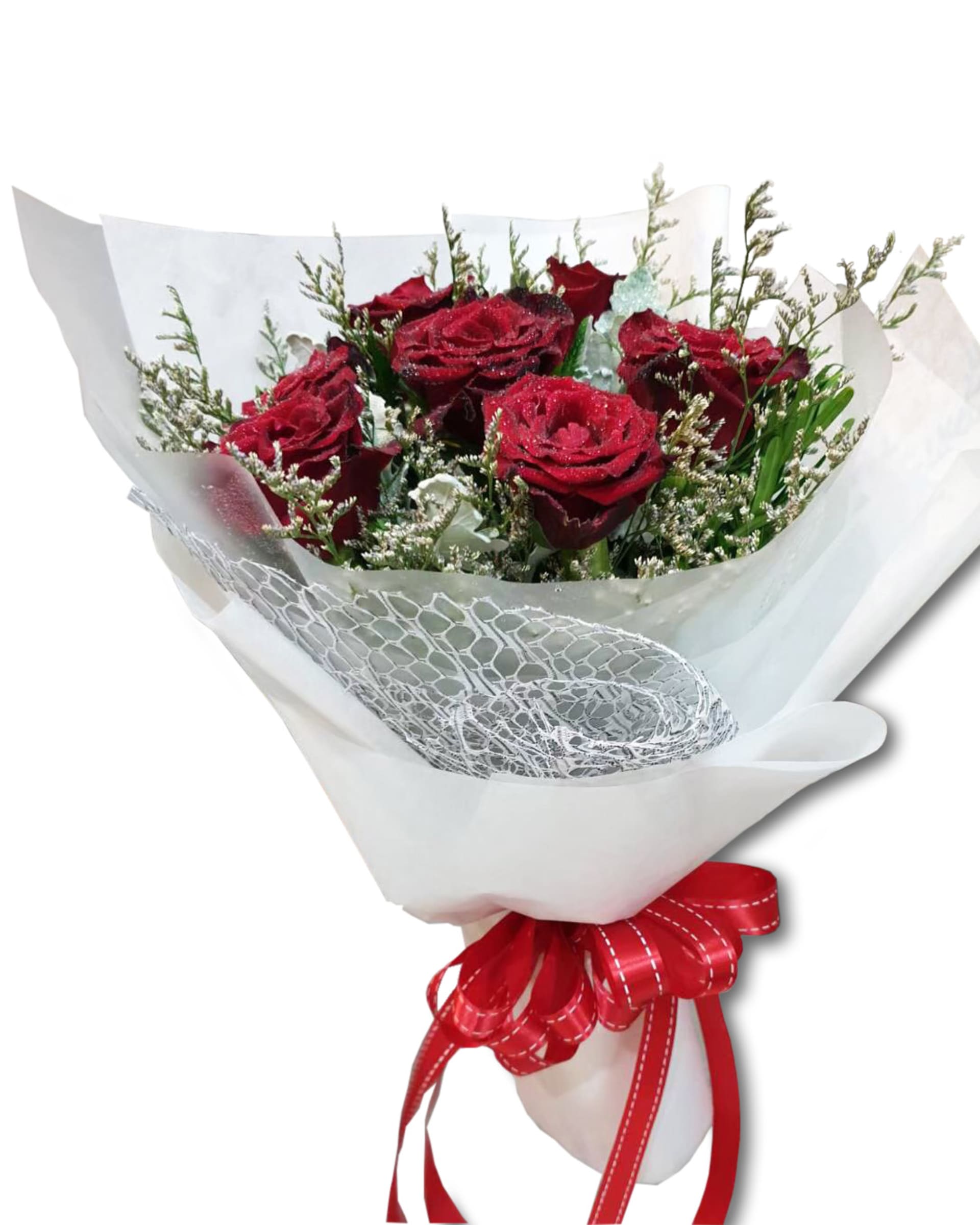 Morning Dew Red Rose Bouquet with Sparkle