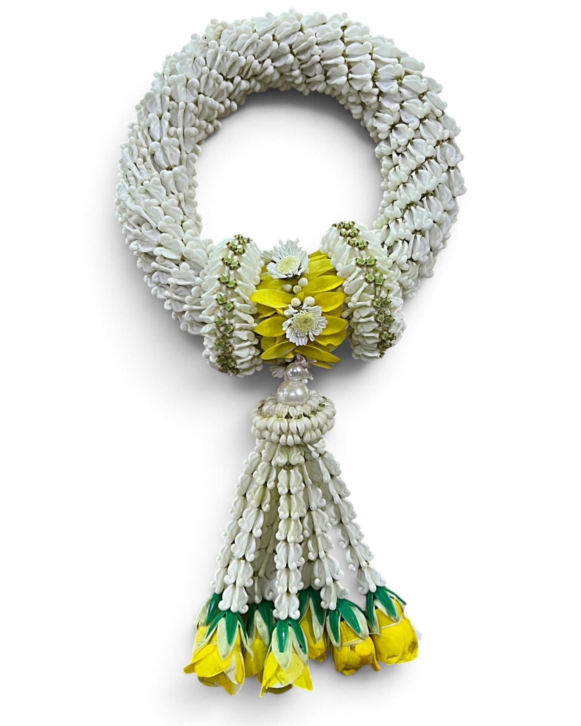 Thai Style Hand Garland — Fresh Flower White & Yellow Handcrafted
