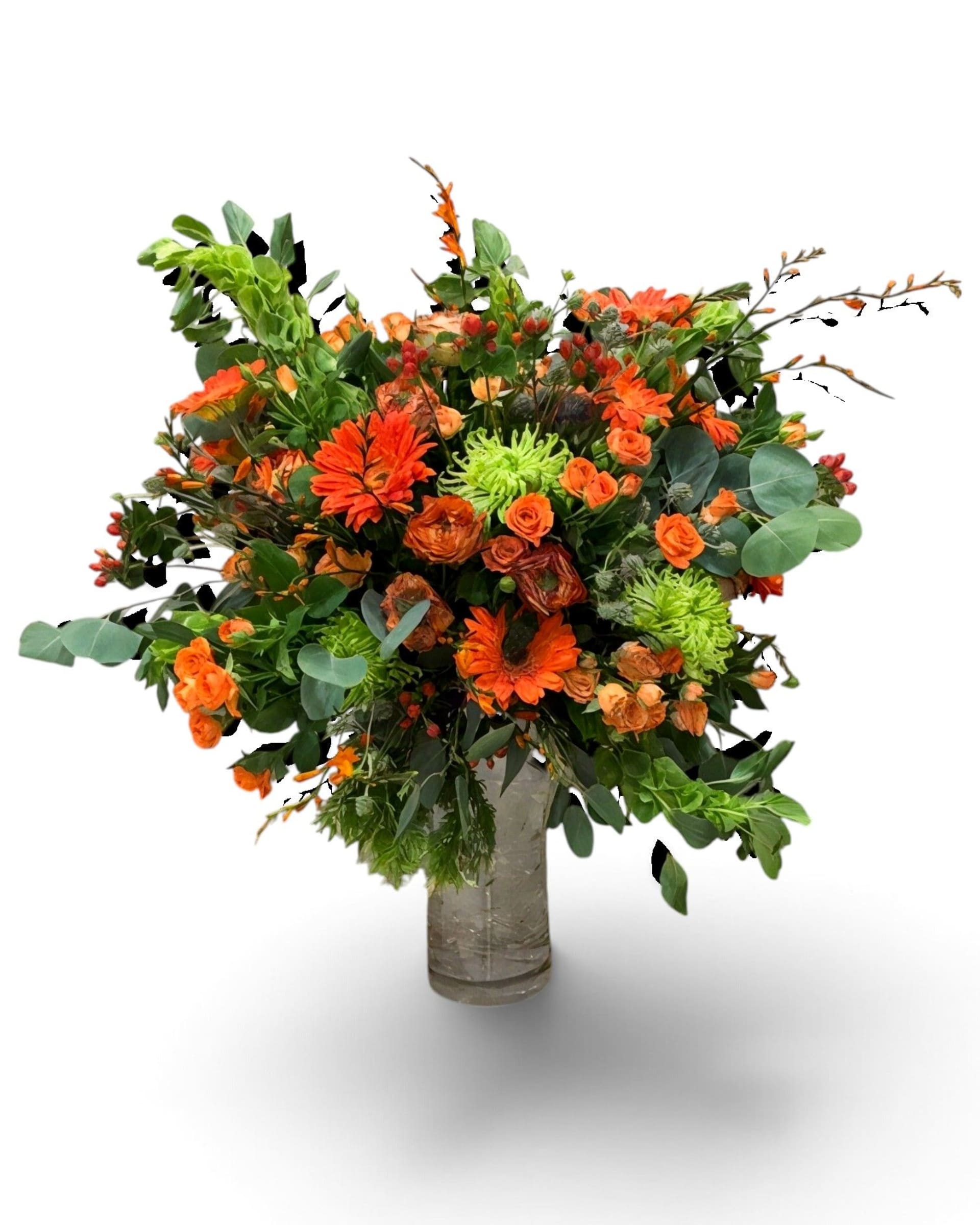 Autumn Glow Vase Premium Orange & Green Flower Arrangement