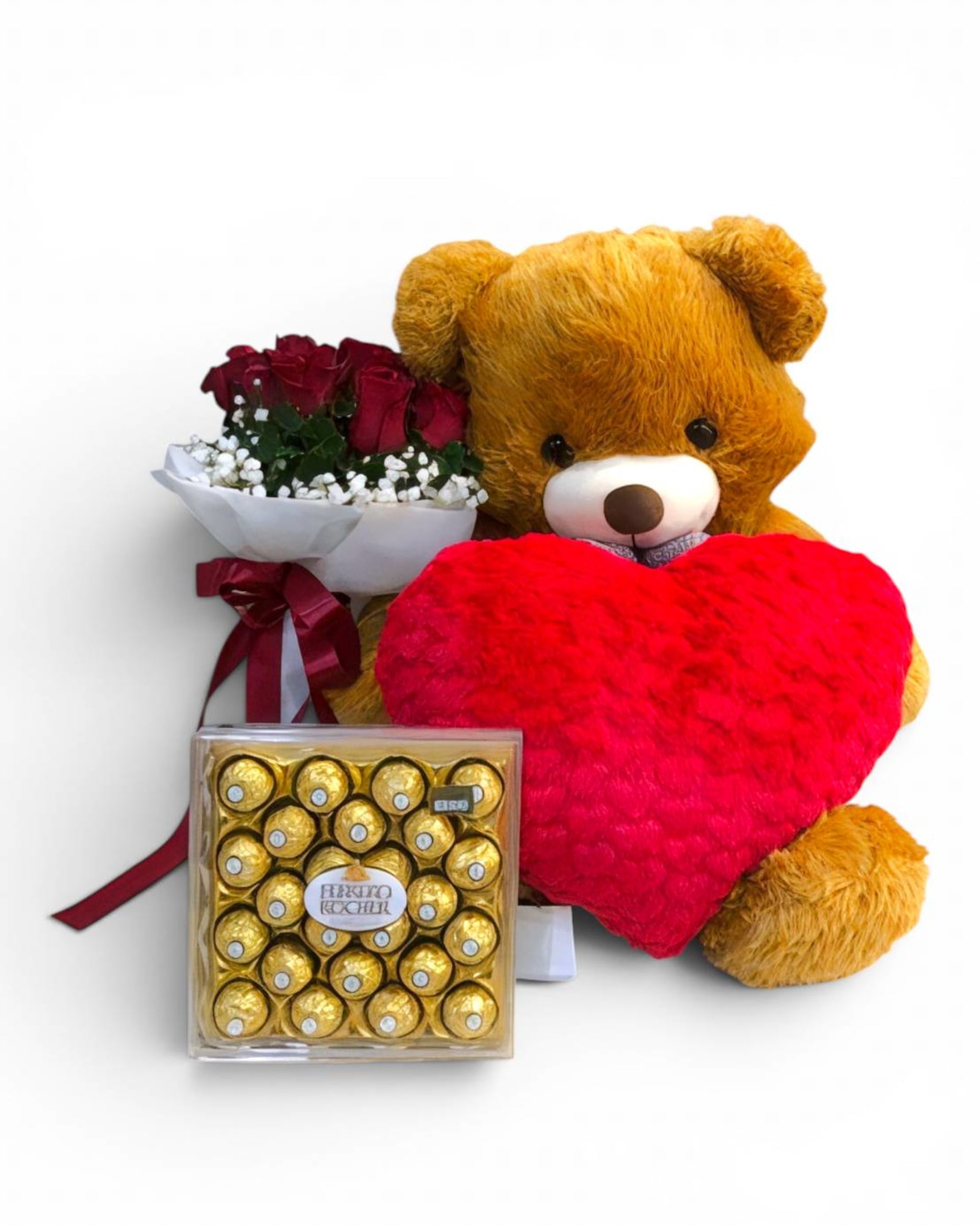Ultimate Love Set — Teddy Bear, Red Roses & Ferrero Rocher