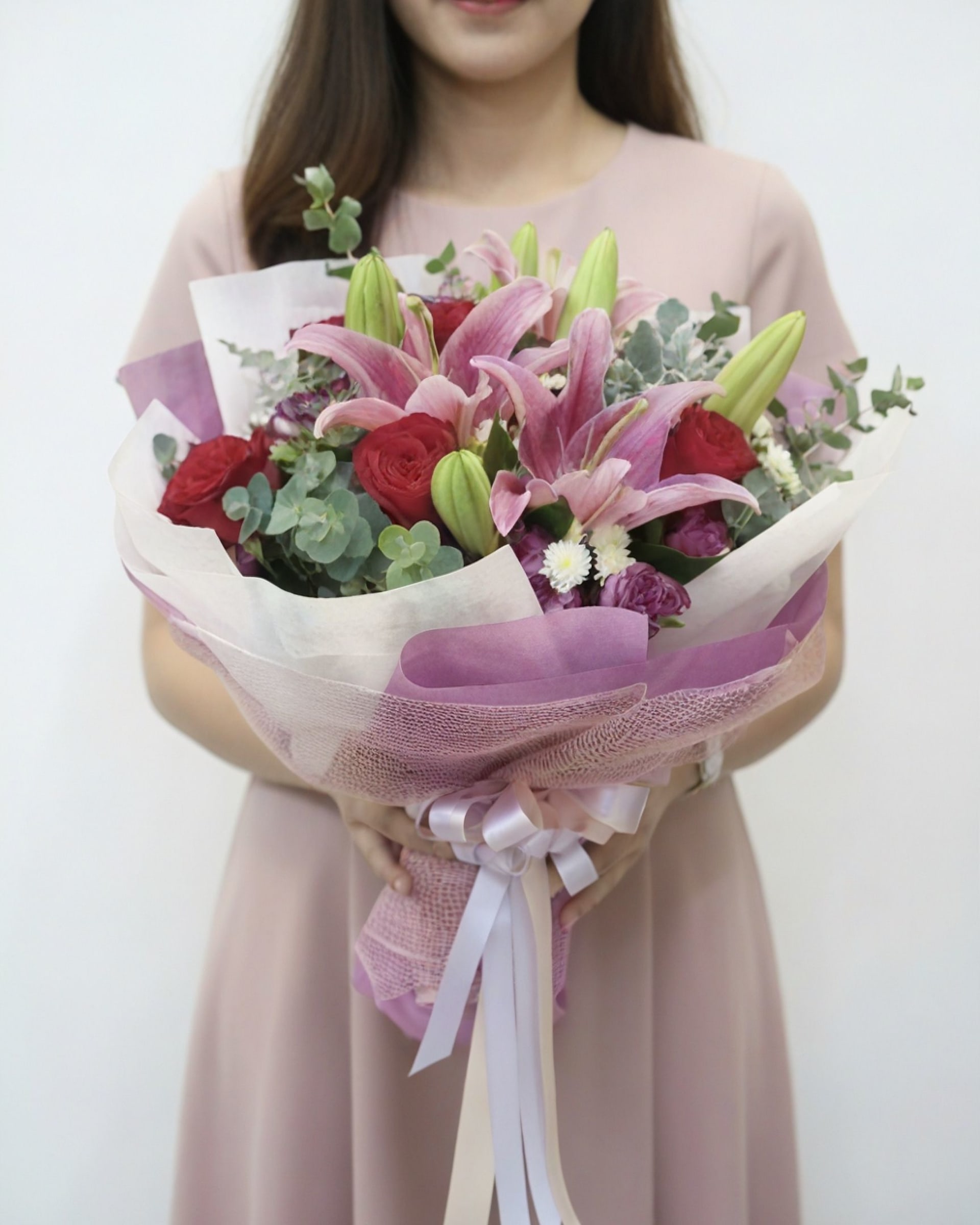 Sweet Affection Red Rose & Pink Lily Bouquet