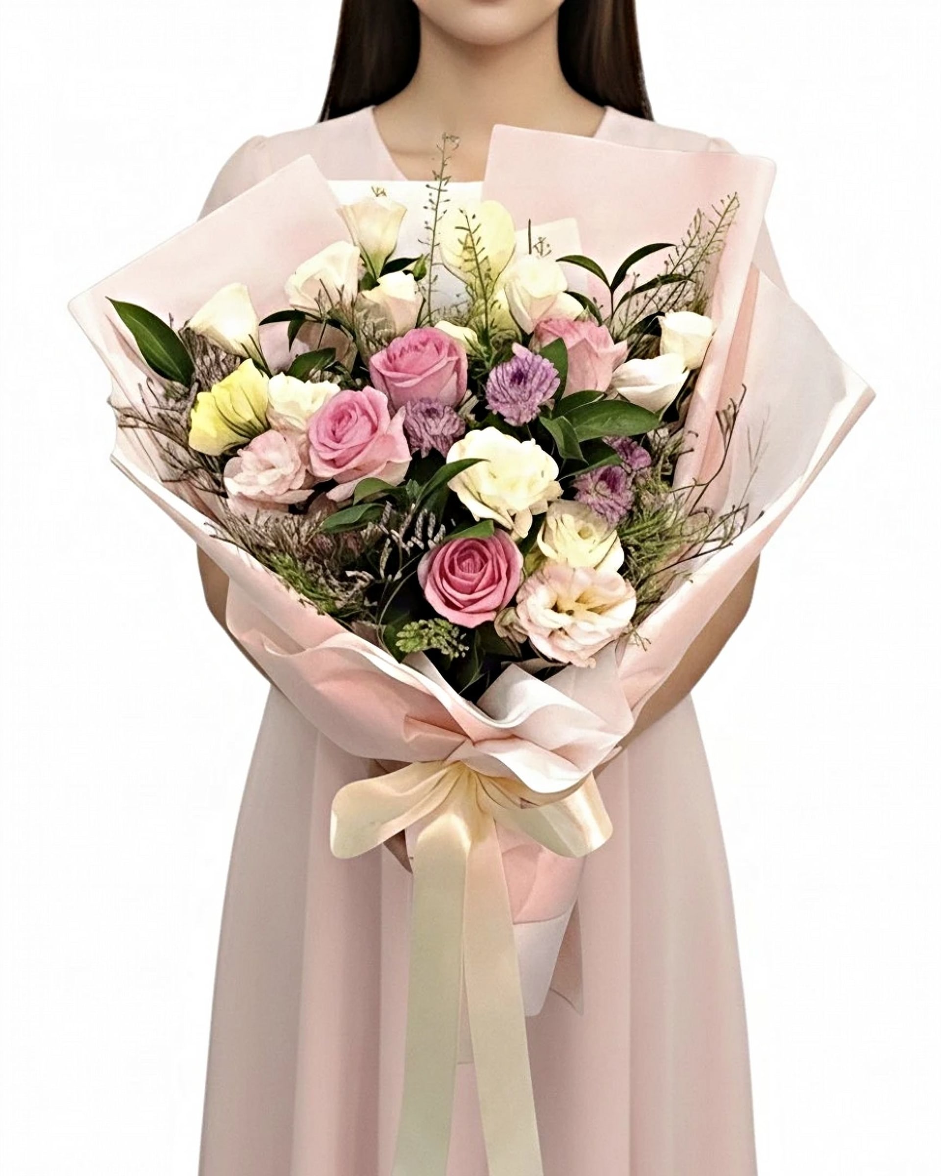 Soft Blush Pink Rose & Lisianthus Bouquet