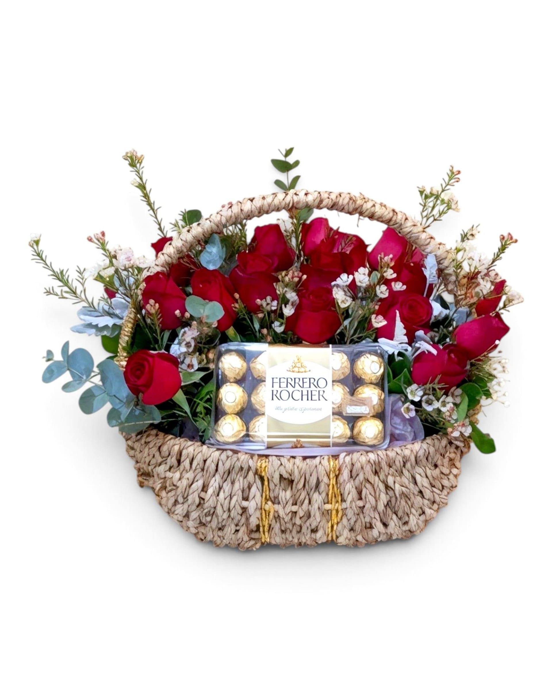 Red Rose Ferrero Basket Red Rose & Ferrero Rocher Premium