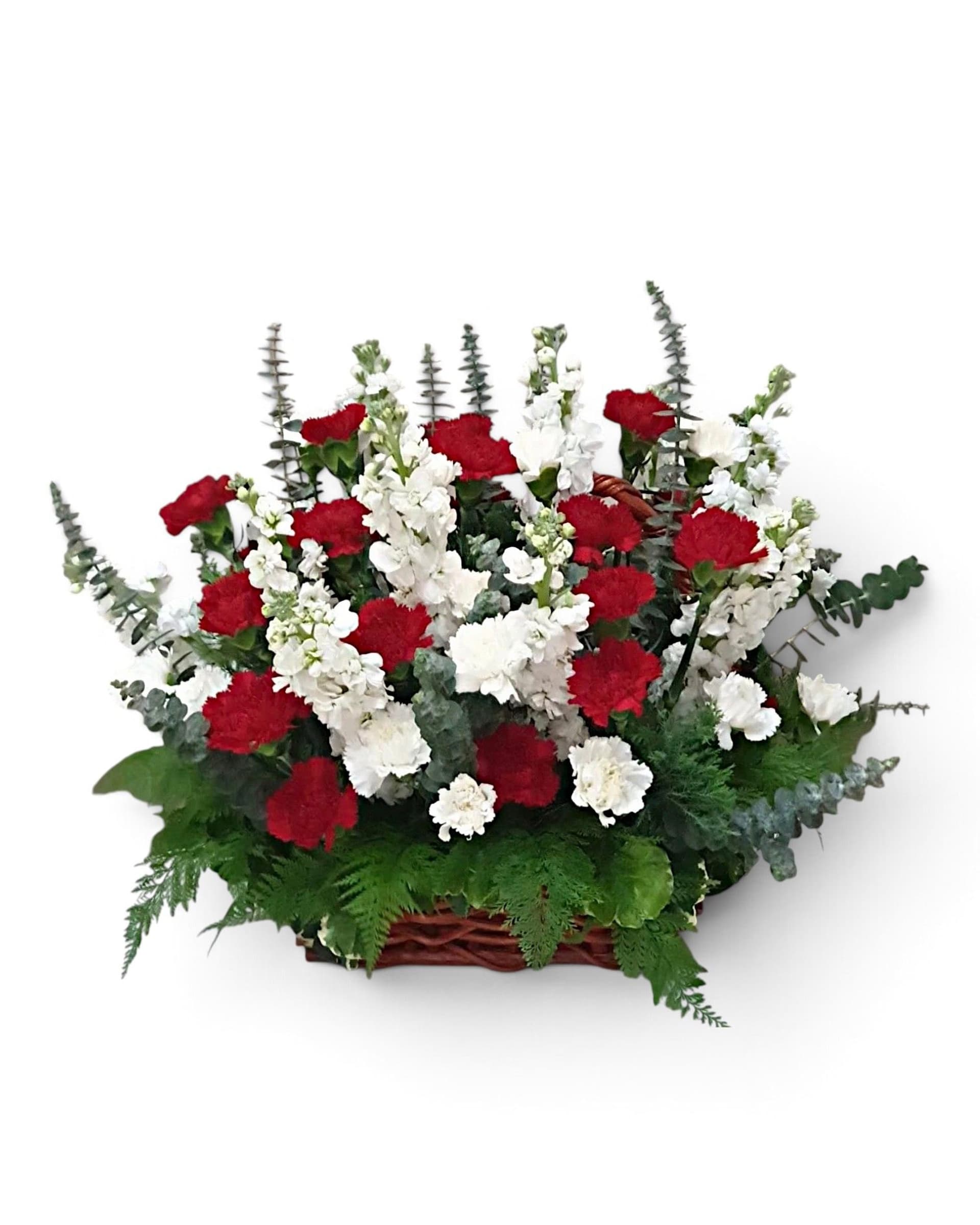Royal Red & White Carnation and Stock Flower Basket