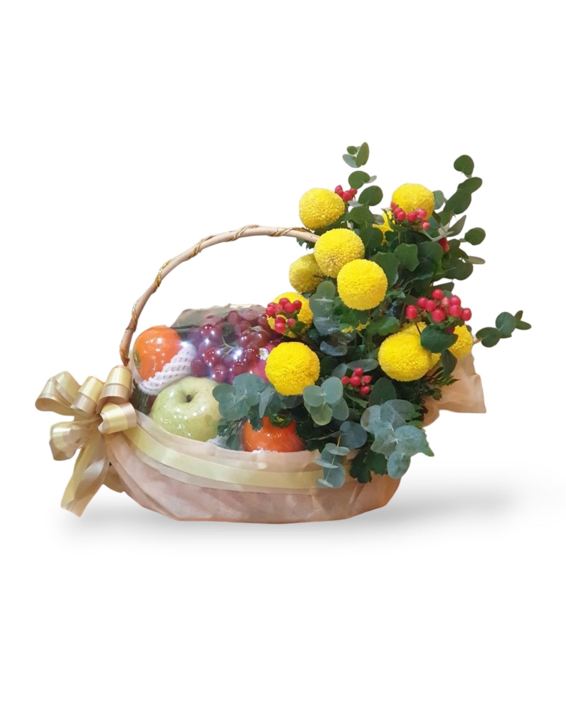 Fruit & Bloom Basket — Seasonal Fruits with Flower Arrangement