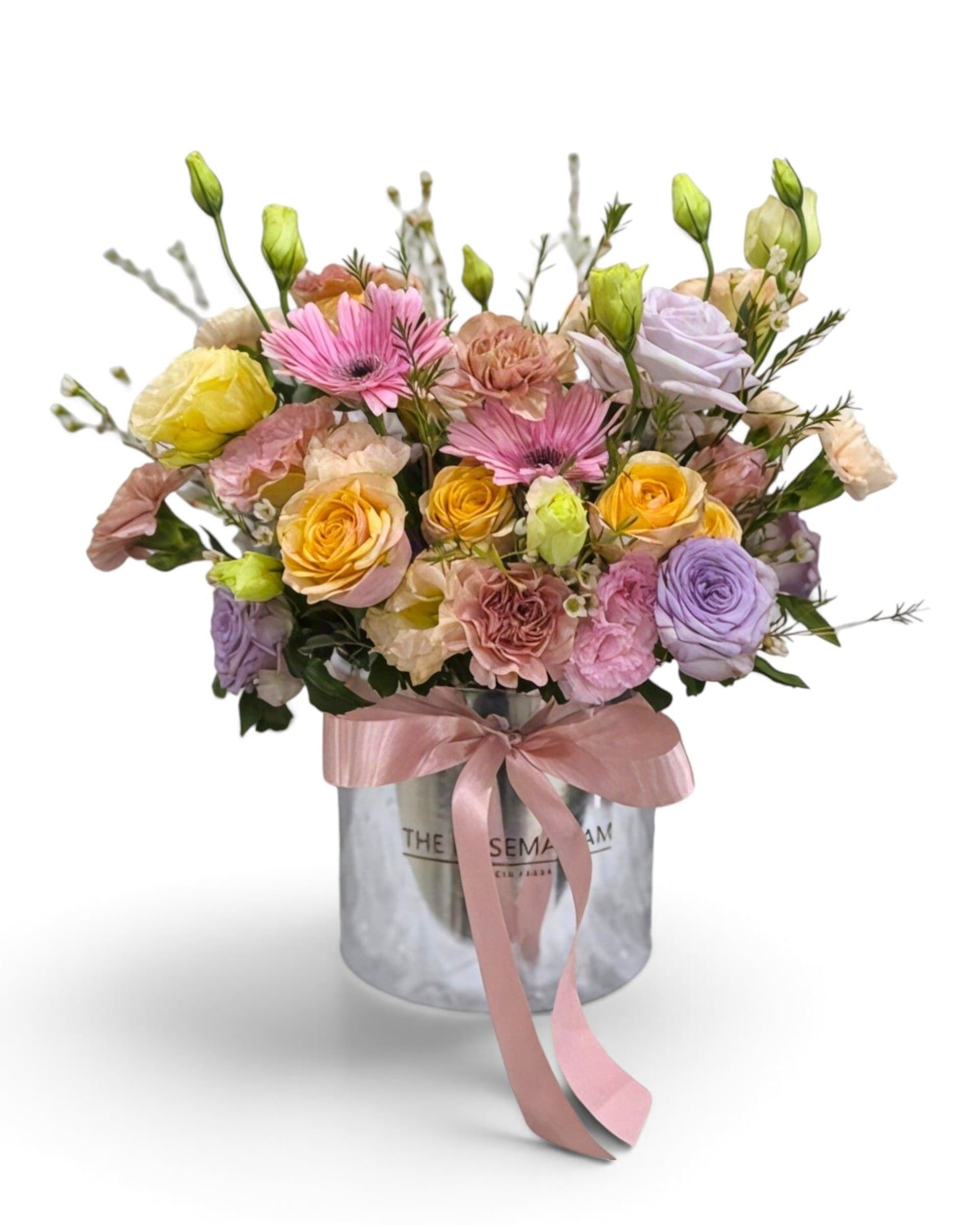 Pastel Blooms Box Mixed Flower Round Box Arrangement