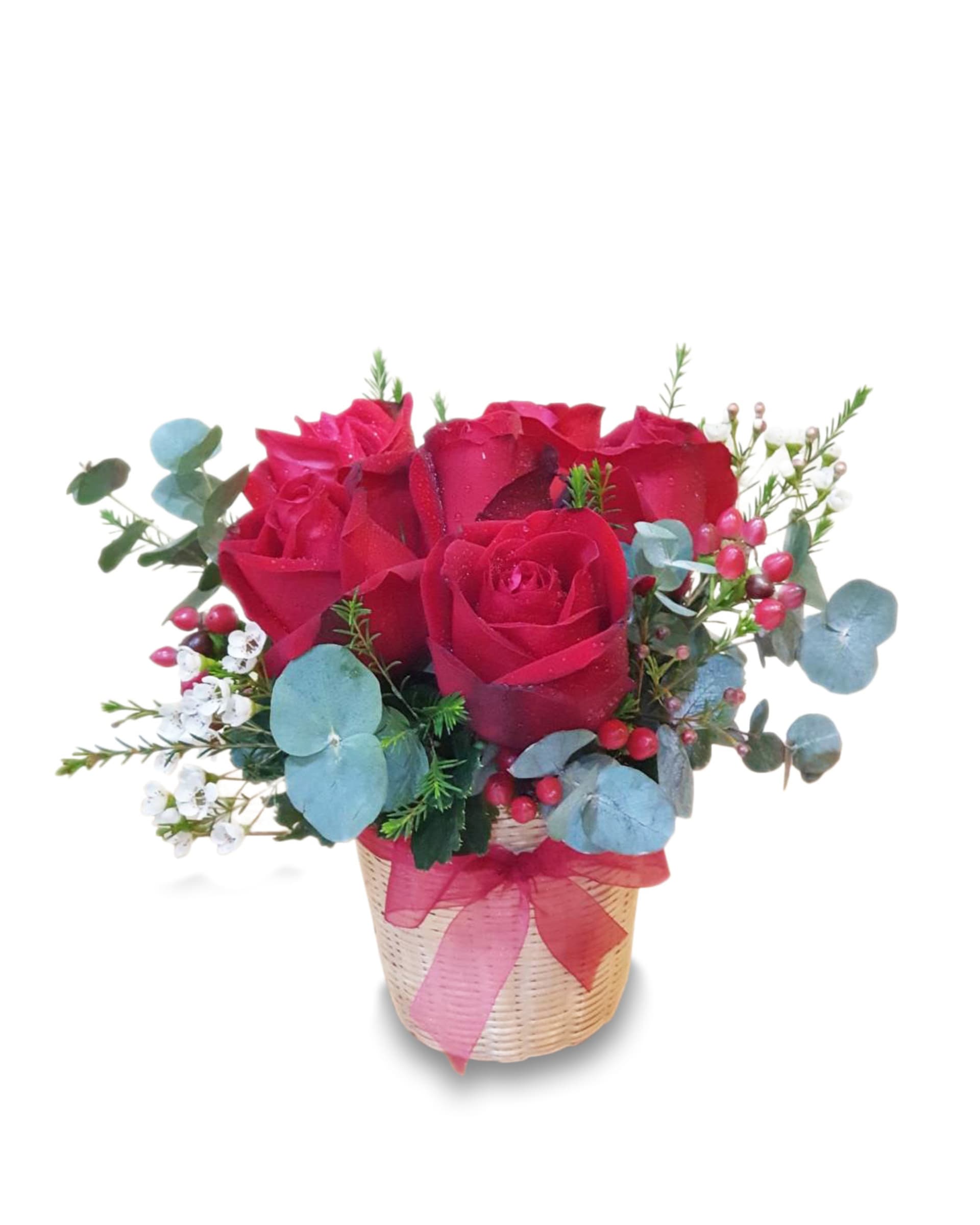 Sparkling Love Rose Basket with Dewdrops
