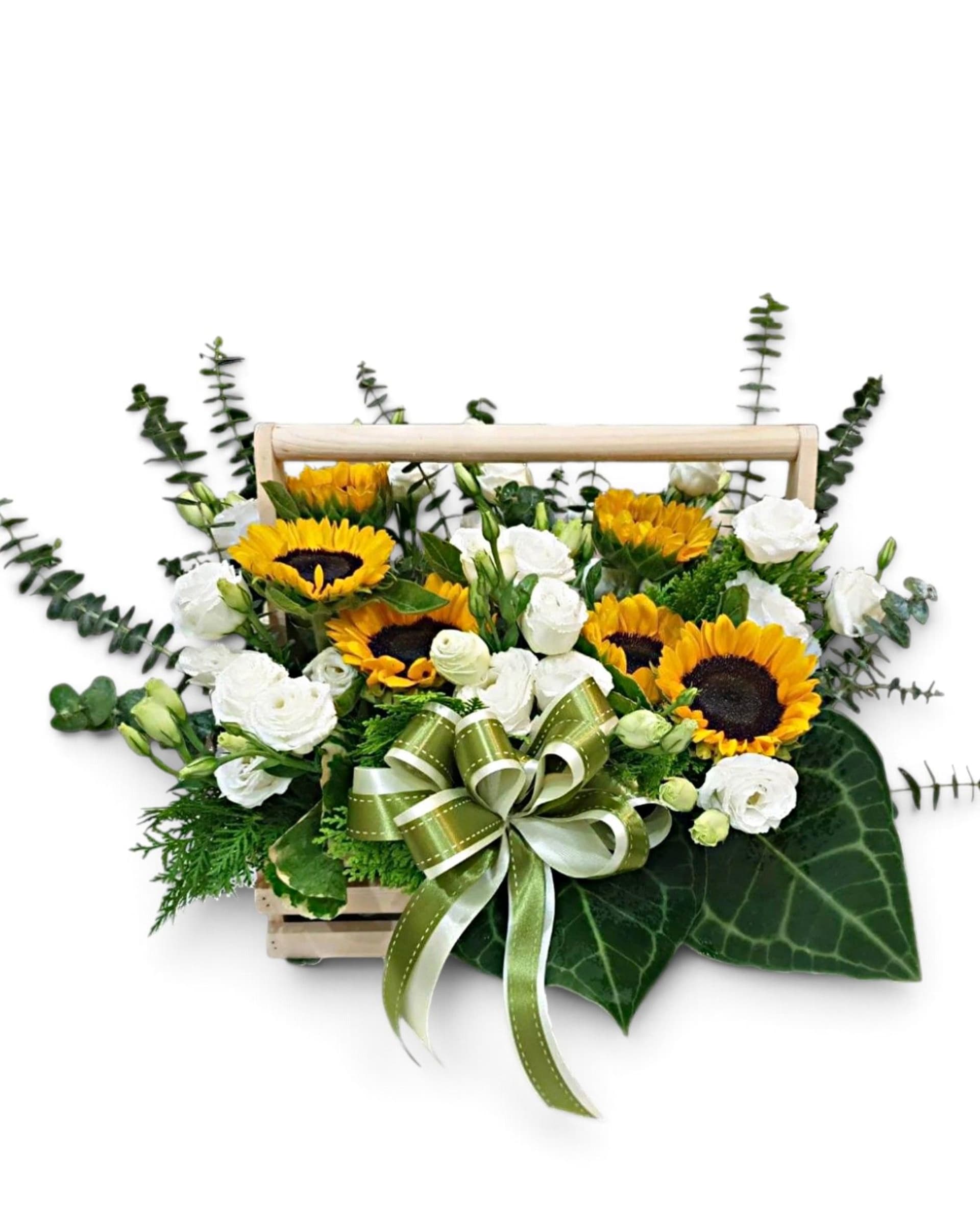 Sunshine Elegance Sunflower & White Rose Basket