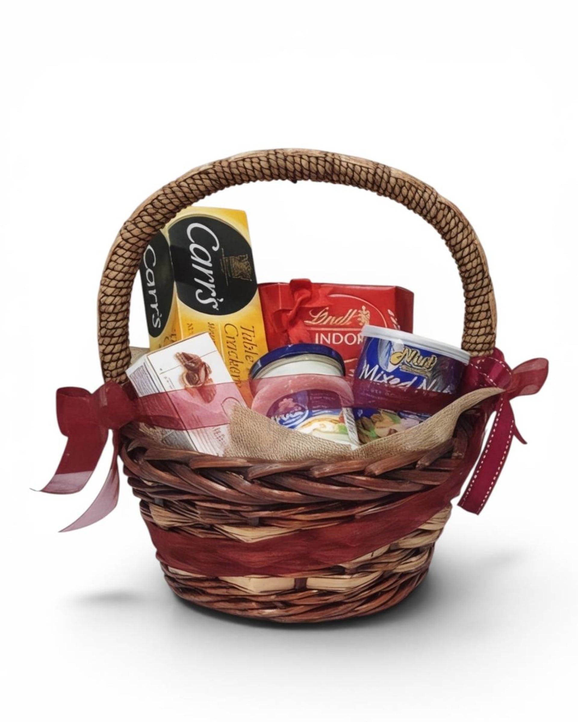 Imported Cream Cheese, Crackers, Chocolate & Mixed Nuts Gift Basket