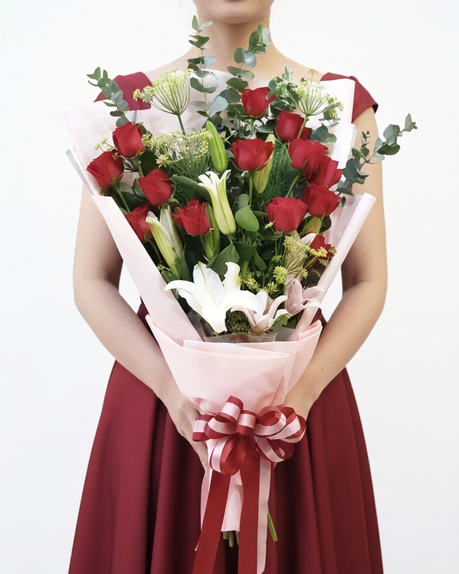 Endless Devotion Red Rose & White Lily Bouquet